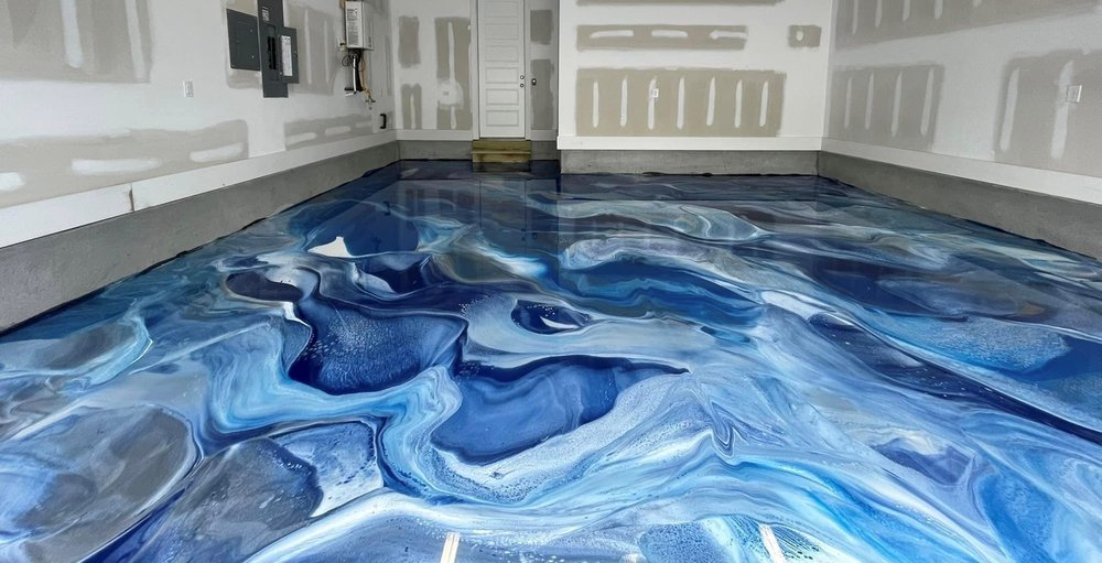 Metallic epoxy floor finish in a Simi Valley home